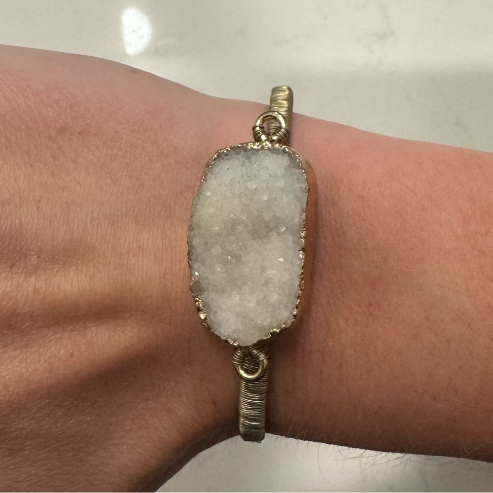 Gold Duzzy Stone Wire Wrapped Bangle Bracelet